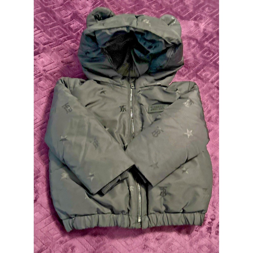 Burberry Toddler Size 2Y Teddy Bear Ear Hooded Logo & Stars Puffer‎ Jacket Black